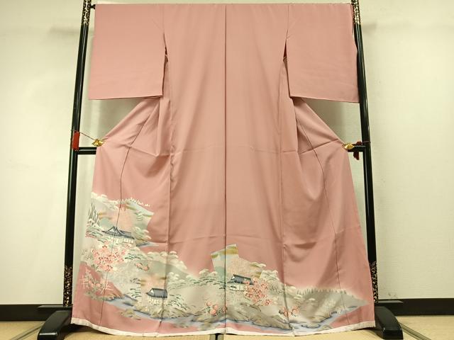平和屋着物●色留訪問着　色紙重ね風景枝梅松文　丹後ちりめん　金彩　仮絵羽　正絹　逸品　未使用　AABM4159fy