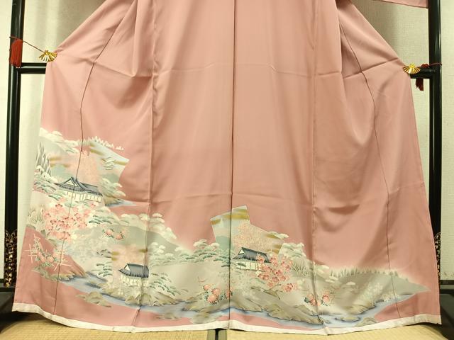 平和屋着物●色留訪問着　色紙重ね風景枝梅松文　丹後ちりめん　金彩　仮絵羽　正絹　逸品　未使用　AABM4159fy