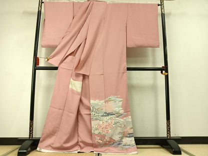 平和屋着物●色留訪問着　色紙重ね風景枝梅松文　丹後ちりめん　金彩　仮絵羽　正絹　逸品　未使用　AABM4159fy