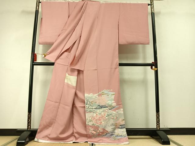 平和屋着物●色留訪問着　色紙重ね風景枝梅松文　丹後ちりめん　金彩　仮絵羽　正絹　逸品　未使用　AABM4159fy
