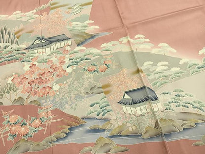 平和屋着物●色留訪問着　色紙重ね風景枝梅松文　丹後ちりめん　金彩　仮絵羽　正絹　逸品　未使用　AABM4159fy