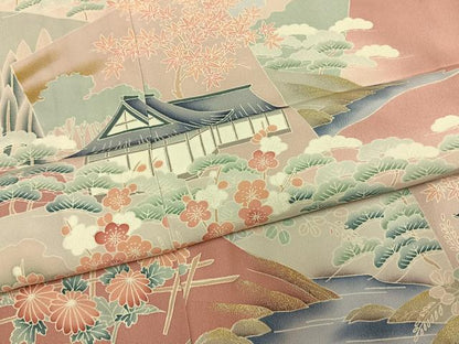 平和屋着物●色留訪問着　色紙重ね風景枝梅松文　丹後ちりめん　金彩　仮絵羽　正絹　逸品　未使用　AABM4159fy
