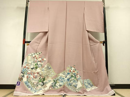平和屋着物●色留訪問着　堅牢染　孔雀花文　丹後ちりめん　金彩　仮絵羽　正絹　逸品　未使用　AABM4160fy