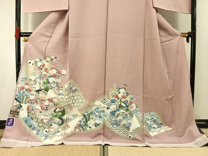 平和屋着物●色留訪問着　堅牢染　孔雀花文　丹後ちりめん　金彩　仮絵羽　正絹　逸品　未使用　AABM4160fy