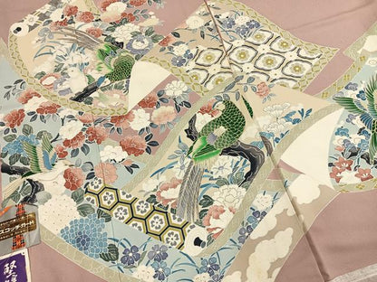 平和屋着物●色留訪問着　堅牢染　孔雀花文　丹後ちりめん　金彩　仮絵羽　正絹　逸品　未使用　AABM4160fy
