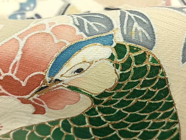 平和屋着物●色留訪問着　堅牢染　孔雀花文　丹後ちりめん　金彩　仮絵羽　正絹　逸品　未使用　AABM4160fy