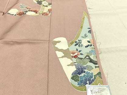 平和屋着物●色留訪問着　堅牢染　孔雀花文　丹後ちりめん　金彩　仮絵羽　正絹　逸品　未使用　AABM4160fy