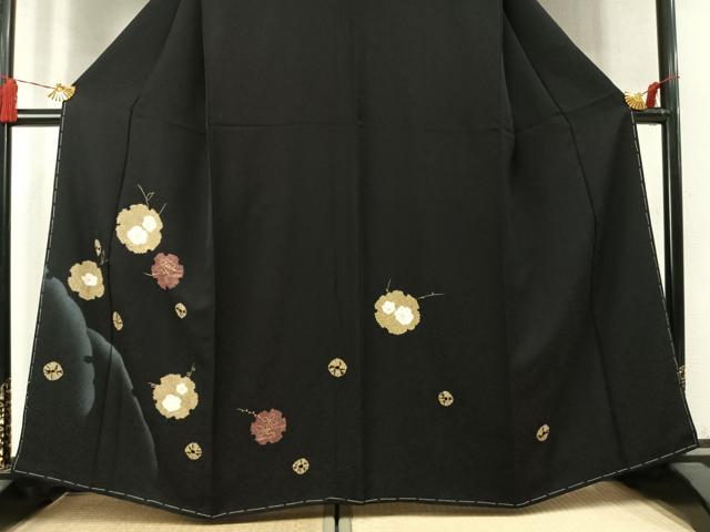 平和屋着物●訪問着　絞り　雪輪花文　黒地　金彩　まるやま扱い　正絹　逸品　AABM4163fy