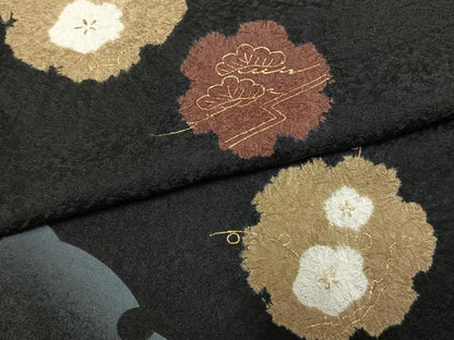 平和屋着物●訪問着　絞り　雪輪花文　黒地　金彩　まるやま扱い　正絹　逸品　AABM4163fy