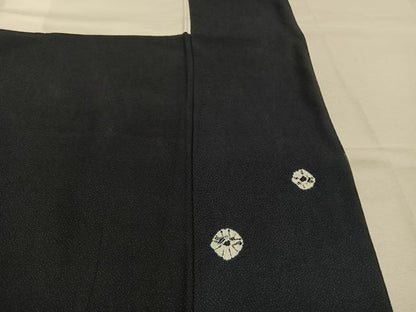平和屋着物●訪問着　絞り　雪輪花文　黒地　金彩　まるやま扱い　正絹　逸品　AABM4163fy