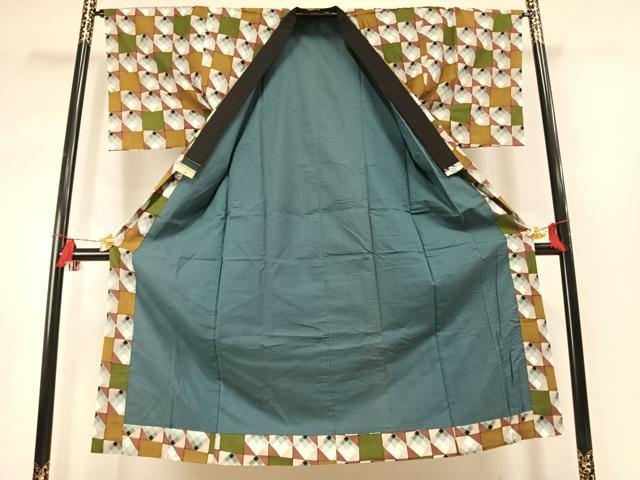 平和屋着物●男性　長襦袢　袷　幾何学文様　綿　AABM4166fy