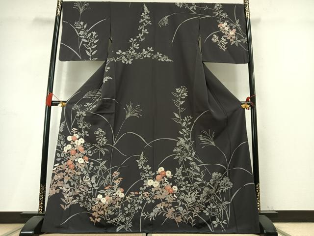 平和屋着物●訪問着　刺繍　草花文　金彩　ロング丈　正絹　逸品　AABM4169fy