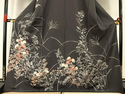 平和屋着物●訪問着　刺繍　草花文　金彩　ロング丈　正絹　逸品　AABM4169fy