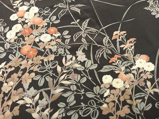 平和屋着物●訪問着　刺繍　草花文　金彩　ロング丈　正絹　逸品　AABM4169fy