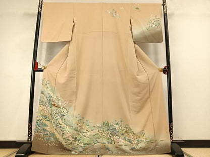平和屋着物●訪問着　友禅　松竹梅　風景文　暈し染め　正絹　逸品　AABM4170fy