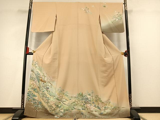 平和屋着物●訪問着　友禅　松竹梅　風景文　暈し染め　正絹　逸品　AABM4170fy
