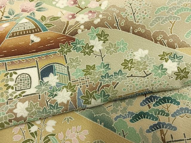 平和屋着物●訪問着　友禅　松竹梅　風景文　暈し染め　正絹　逸品　AABM4170fy