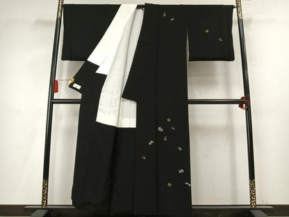 平和屋着物●訪問着　総刺繍　源氏香　宝尽くし文様　黒地　金銀糸　やまと金ラベル　正絹　逸品　AABM4172fy