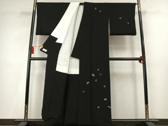 平和屋着物●訪問着　総刺繍　源氏香　宝尽くし文様　黒地　金銀糸　やまと金ラベル　正絹　逸品　AABM4172fy