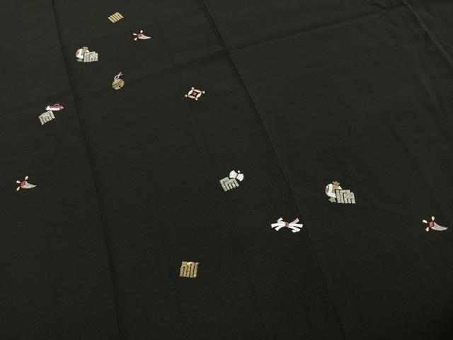 平和屋着物●訪問着　総刺繍　源氏香　宝尽くし文様　黒地　金銀糸　やまと金ラベル　正絹　逸品　AABM4172fy