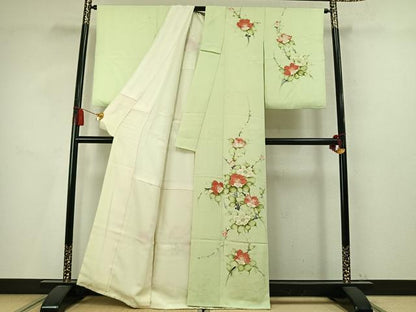 平和屋着物●訪問着　手描き　草花文　正絹　逸品　AABM4174fy