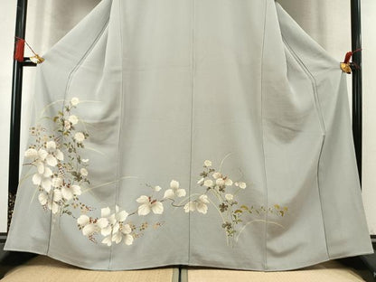 平和屋着物●訪問着　駒刺繍　草花文　金彩　鬼しぼ縮緬　正絹　逸品　AABM4180fy