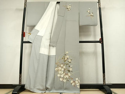 平和屋着物●訪問着　駒刺繍　草花文　金彩　鬼しぼ縮緬　正絹　逸品　AABM4180fy