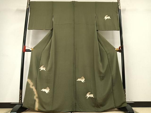 平和屋着物●訪問着　兎　うさぎ　鬼しぼ縮緬　正絹　逸品　AABM4182fy