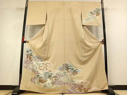 平和屋着物●訪問着　絞り　辻が花　松竹梅　金彩　正絹　逸品　AABM4183fy