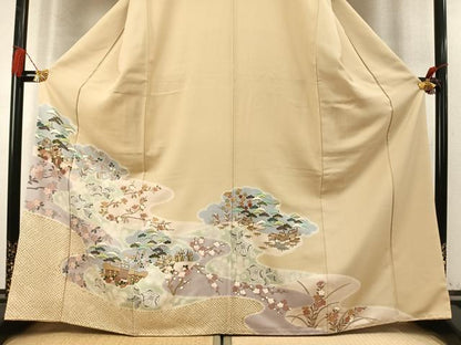 平和屋着物●訪問着　絞り　辻が花　松竹梅　金彩　正絹　逸品　AABM4183fy