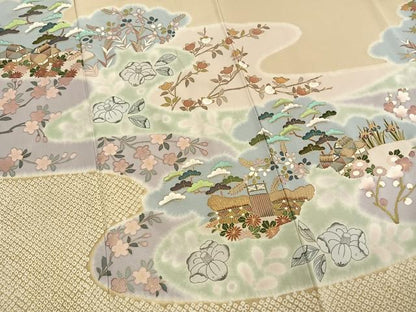 平和屋着物●訪問着　絞り　辻が花　松竹梅　金彩　正絹　逸品　AABM4183fy