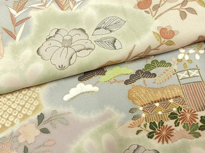 平和屋着物●訪問着　絞り　辻が花　松竹梅　金彩　正絹　逸品　AABM4183fy