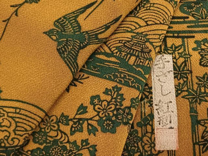 平和屋着物●訪問着　作家物　手ざし紅型　松竹梅　飛鶴花文　鬼しぼ縮緬　正絹　逸品　AABM4184fy