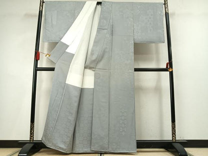平和屋着物●上質な色無地　切嵌吉祥花地紋　薄雲鼠色　正絹　逸品　未使用　AABM4185fy