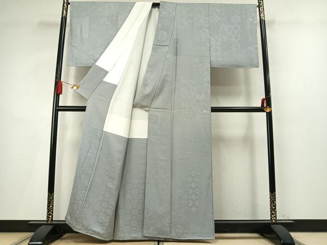 平和屋着物●上質な色無地　切嵌吉祥花地紋　薄雲鼠色　正絹　逸品　未使用　AABM4185fy
