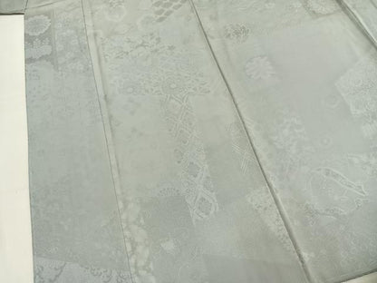 平和屋着物●上質な色無地　切嵌吉祥花地紋　薄雲鼠色　正絹　逸品　未使用　AABM4185fy
