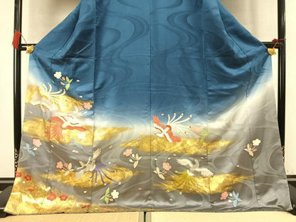 平和屋着物●訪問着　花鳥文　暈し染め　金彩　ロング丈　正絹　逸品　AABM4190fy