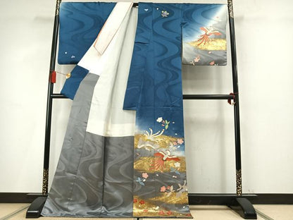 平和屋着物●訪問着　花鳥文　暈し染め　金彩　ロング丈　正絹　逸品　AABM4190fy