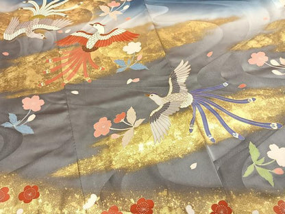 平和屋着物●訪問着　花鳥文　暈し染め　金彩　ロング丈　正絹　逸品　AABM4190fy