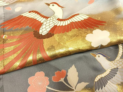 平和屋着物●訪問着　花鳥文　暈し染め　金彩　ロング丈　正絹　逸品　AABM4190fy