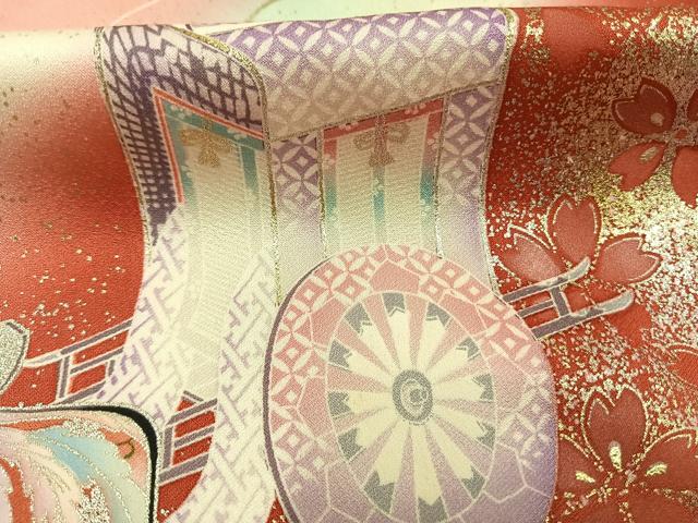 平和屋着物●豪華振袖　御所車舞桜文　暈し染め　金銀彩　正絹　逸品　AABM4191fy
