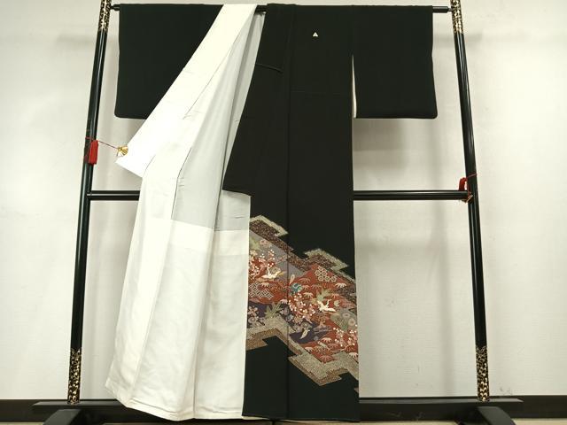 平和屋着物●豪華黒留袖　作家物　駒刺繍　飛鶴宝尽くし文様　金彩　正絹　逸品　AABM4196fy