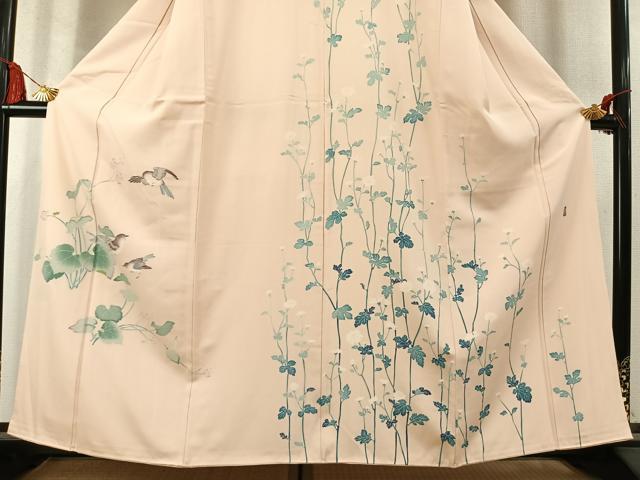 平和屋着物●訪問着　友禅　作家物　花鳥文　正絹　逸品　AABM4198fy
