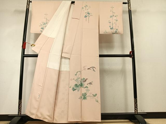 平和屋着物●訪問着　友禅　作家物　花鳥文　正絹　逸品　AABM4198fy