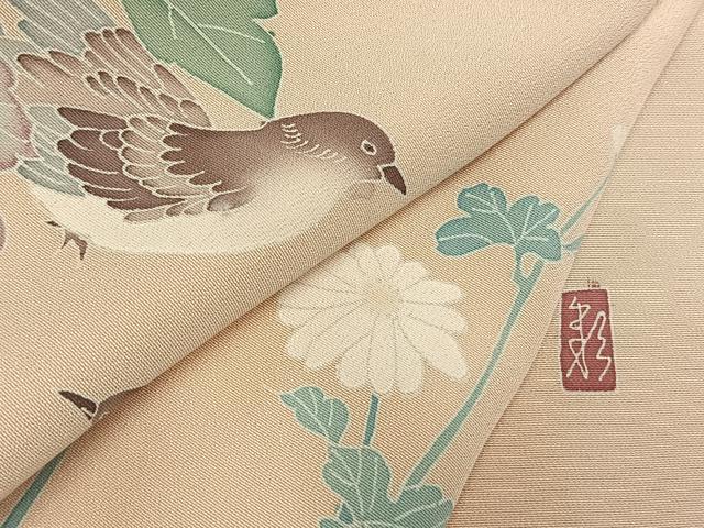 平和屋着物●訪問着　友禅　作家物　花鳥文　正絹　逸品　AABM4198fy