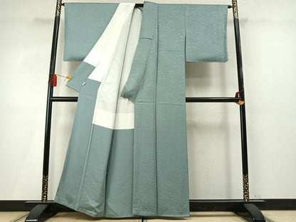 平和屋着物●本加賀友禅作家　梶山伸監修　色無地　草花地紋　千草色　正絹　逸品　未使用　AABM4199fy