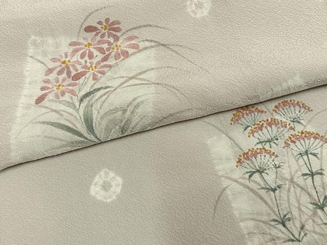 平和屋着物●絞芸師　中村雄二　訪問着　色紙花文　丹後ちりめん　反端付き　正絹　逸品　AABM4202fy