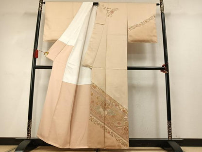 平和屋着物●中国三大刺繍　スワトウ刺繍　汕頭刺繍　総刺繍　訪問着　吉祥草花文　暈し染め　正絹　逸品　AABM4203fy