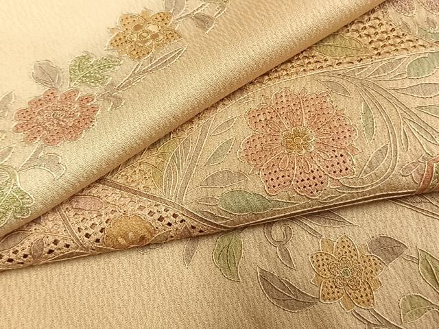 平和屋着物●中国三大刺繍　スワトウ刺繍　汕頭刺繍　総刺繍　訪問着　吉祥草花文　暈し染め　正絹　逸品　AABM4203fy