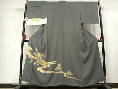 平和屋着物●京友禅の第一人者　松井青々　色留袖　流水花鳥文　金彩　証紙付き　正絹　逸品　AABM4204fy